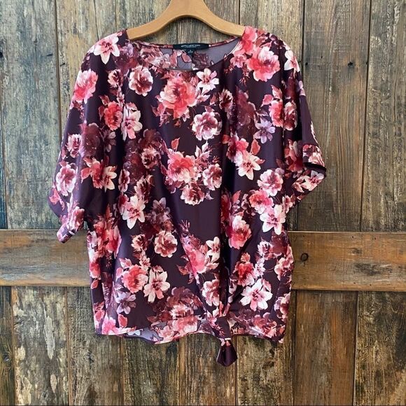 Marc New York Sz S NWT Purple Pink Satin Floral Hem Knotted Tie Blouse - Picture 10 of 10